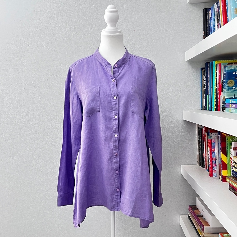 Eileen Fisher Lavender Irish Linen Button Down Tunic Sz Medium Runs Large - Picture 2 of 13